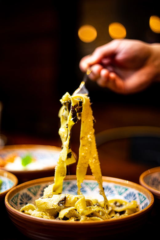 Fresh pasta lifted from a DaMò Pasta Lab dish